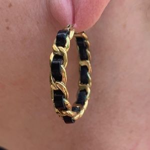 Juicy Couture Gold and Black Leather Hoop Earring